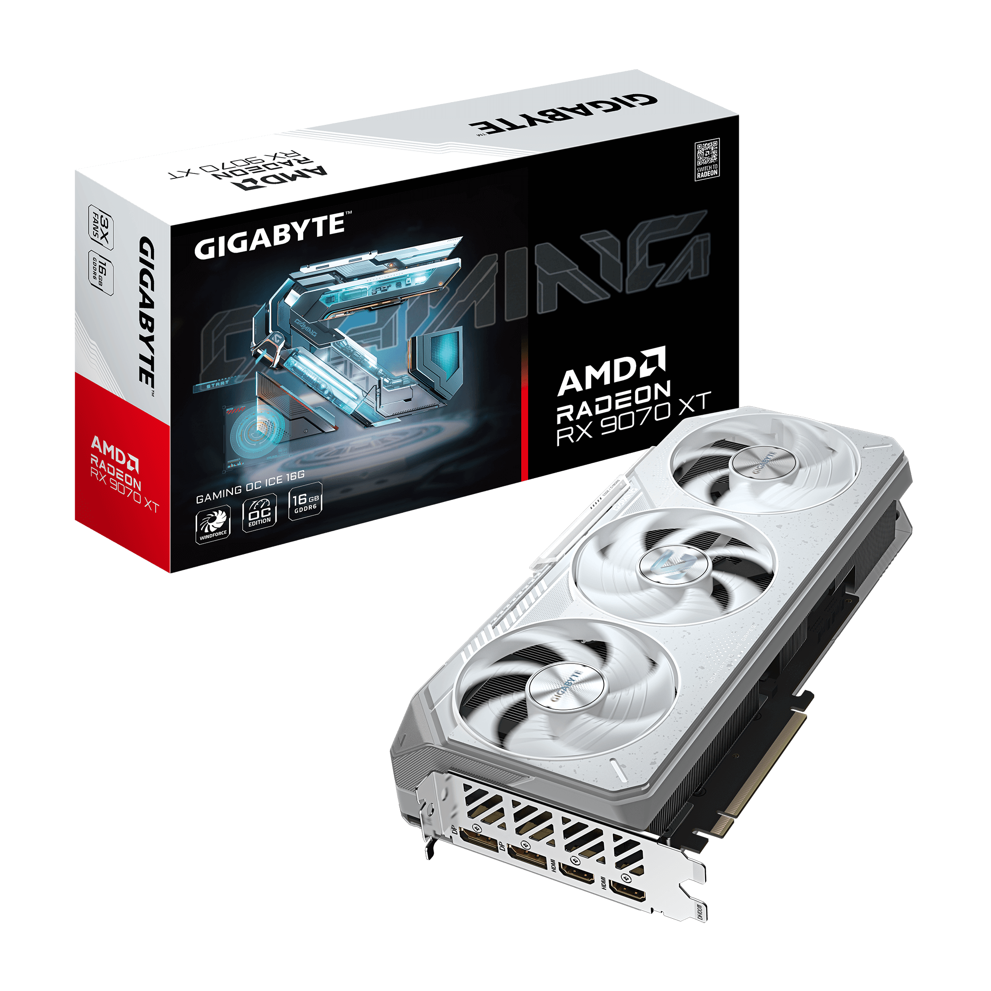 Видео карта GIGABYTE RADEON RX 9070 XT GAMING OC ICE, 16GB GDDR6 20Gbps - GV-R907XGAMINGOCICE-16GD - 1
