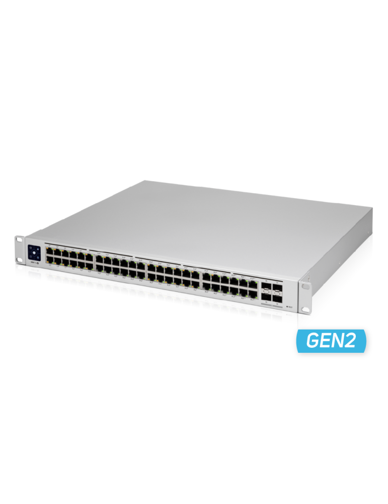 Управляем комутатор Ubiquiti USW-Pro-48-POE Gen2, 48x Gigabit RJ45 портове, 176 Gbps пропускна способност, Rackmount - 1