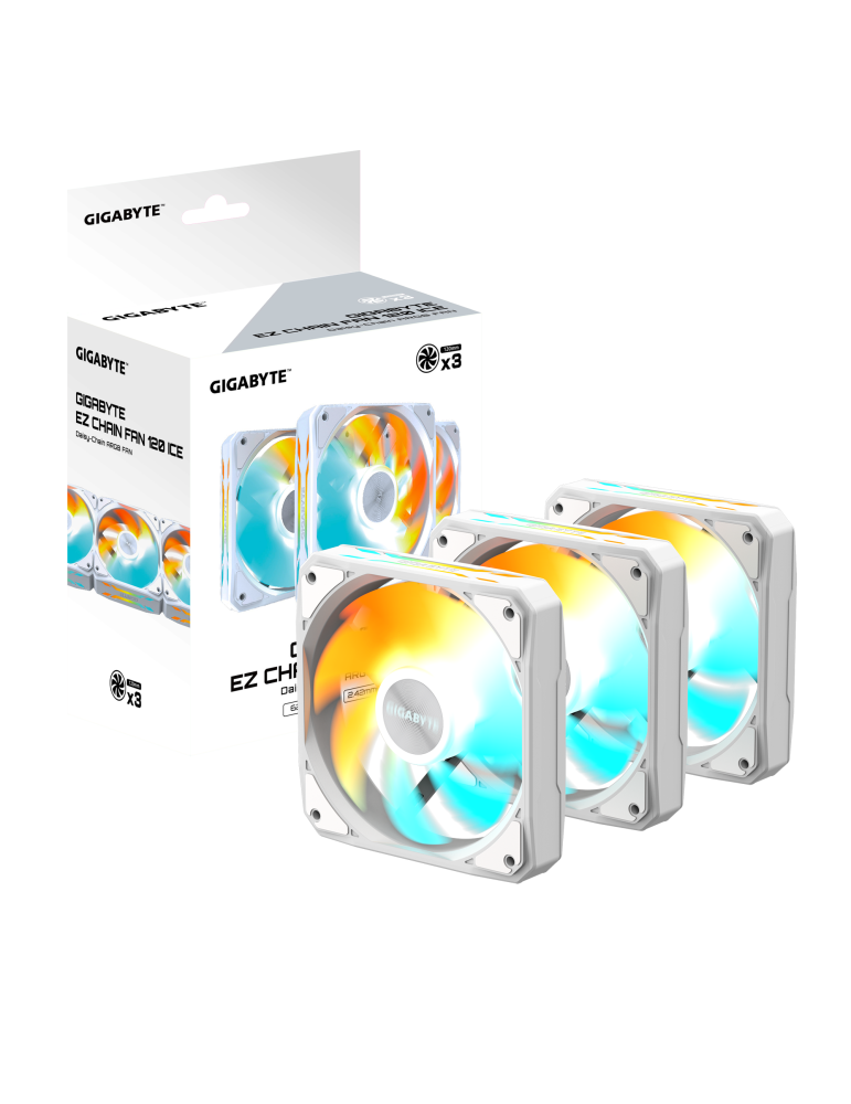Комплект вентилатори GIGABYTE AORUS EZ CHAIN FAN 120 ICE, 120x120x25mm, 500-2200 RPM, 4 PIN - GP-GBT EZFAN1203 ICE - 1