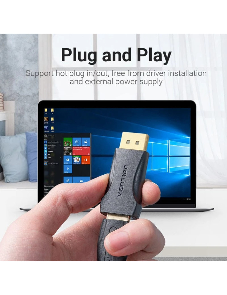 Преходник Vention, DisplayPort (M) към HDMI (F), позлатени конектори, екраниран - HBOB0 - 2
