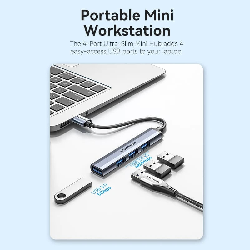 USB хъб Vention, 4 портов USB 3.0 Aluminum - CKOHB - 4