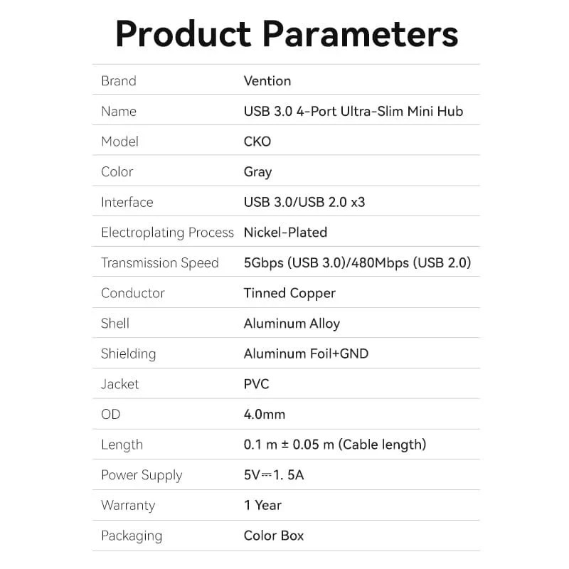 USB хъб Vention, 4 портов USB 3.0 Aluminum - CKOHB - 10