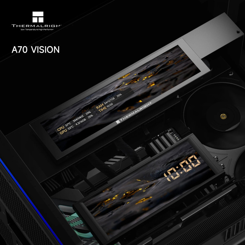Кутия за компютър Thermalright TR-A70 Vision Black, 9.16" LCD Display, ATX Middle Tower - TR-A70-VISION-BK - 8