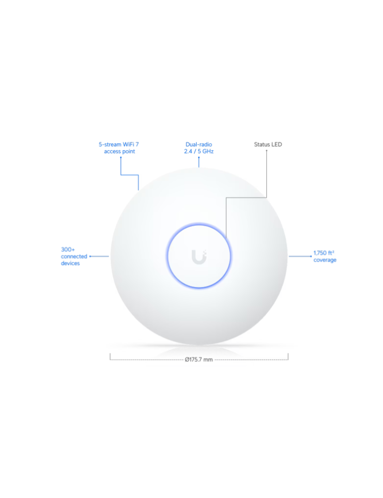 Точка за достъп Ubiquiti UniFi U7-LR, 2.4 GHz, 2x2 MIMO, 1x 2.5 GbE RJ45 - 7