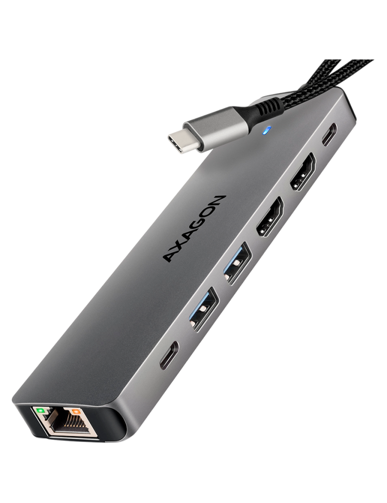 Докинг станция AXAGON HMC-7HX2, USB-C 3.2 Gen 1, 2x USB-A, 1x USB-C, 2x HDMI 4K 60Hz, Gigabit Ethernet, PD 100W - 1