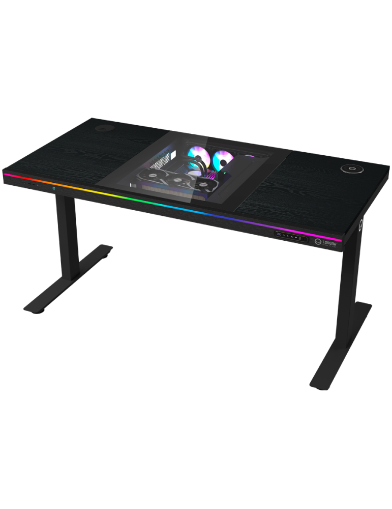 Геймърски бюро LORGAR Elite 90 LRG-DE90W, черно, с двигатели за регулиране на височина, вградено PC кутие, безжично зареждане и RGB подсветка - LRG-DE90W - 1