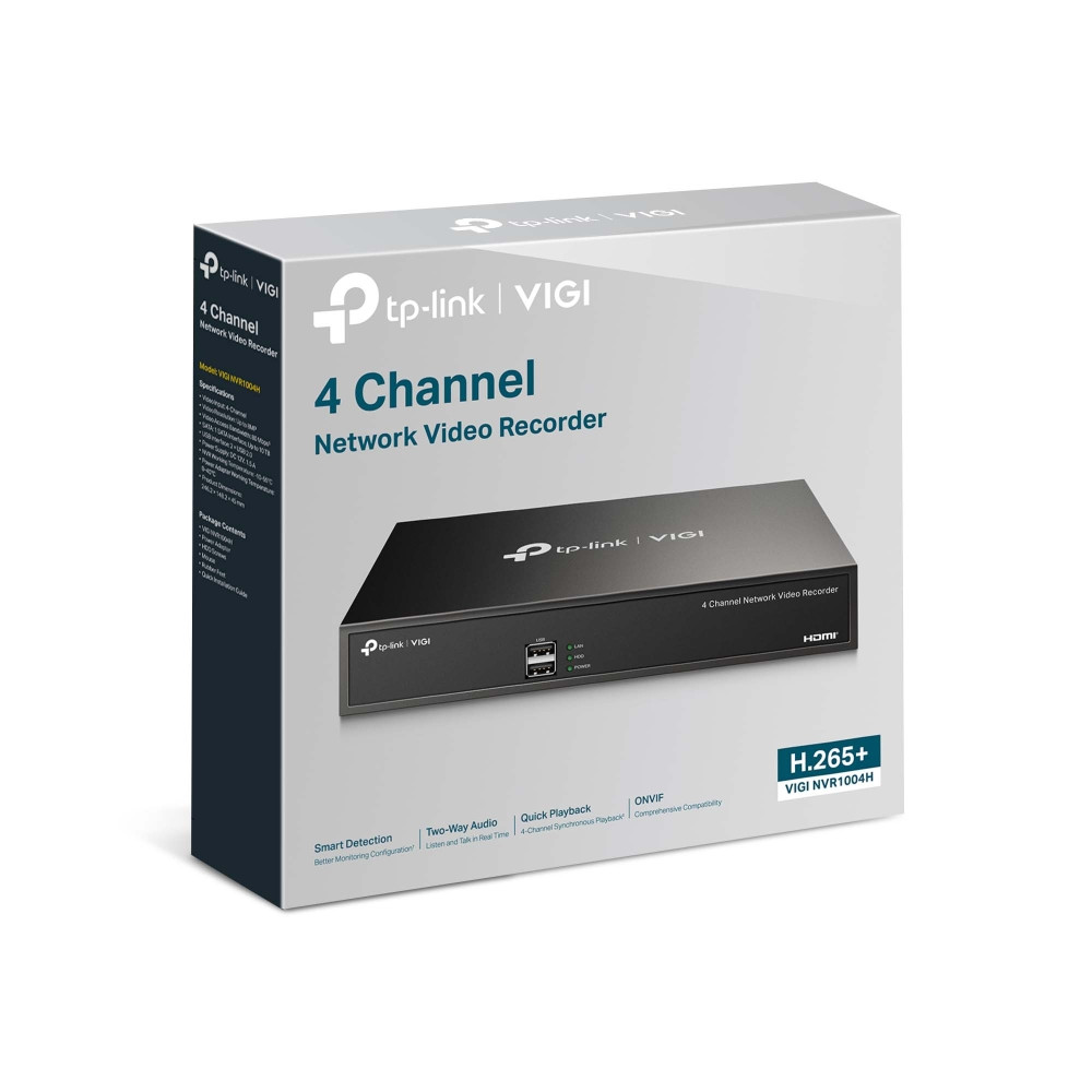 NVR TP-Link VIGI NVR1004H, 4-канален, RJ-45 10/100 Base-T, DC 12V/1.5A, до 10TB HDD - 4