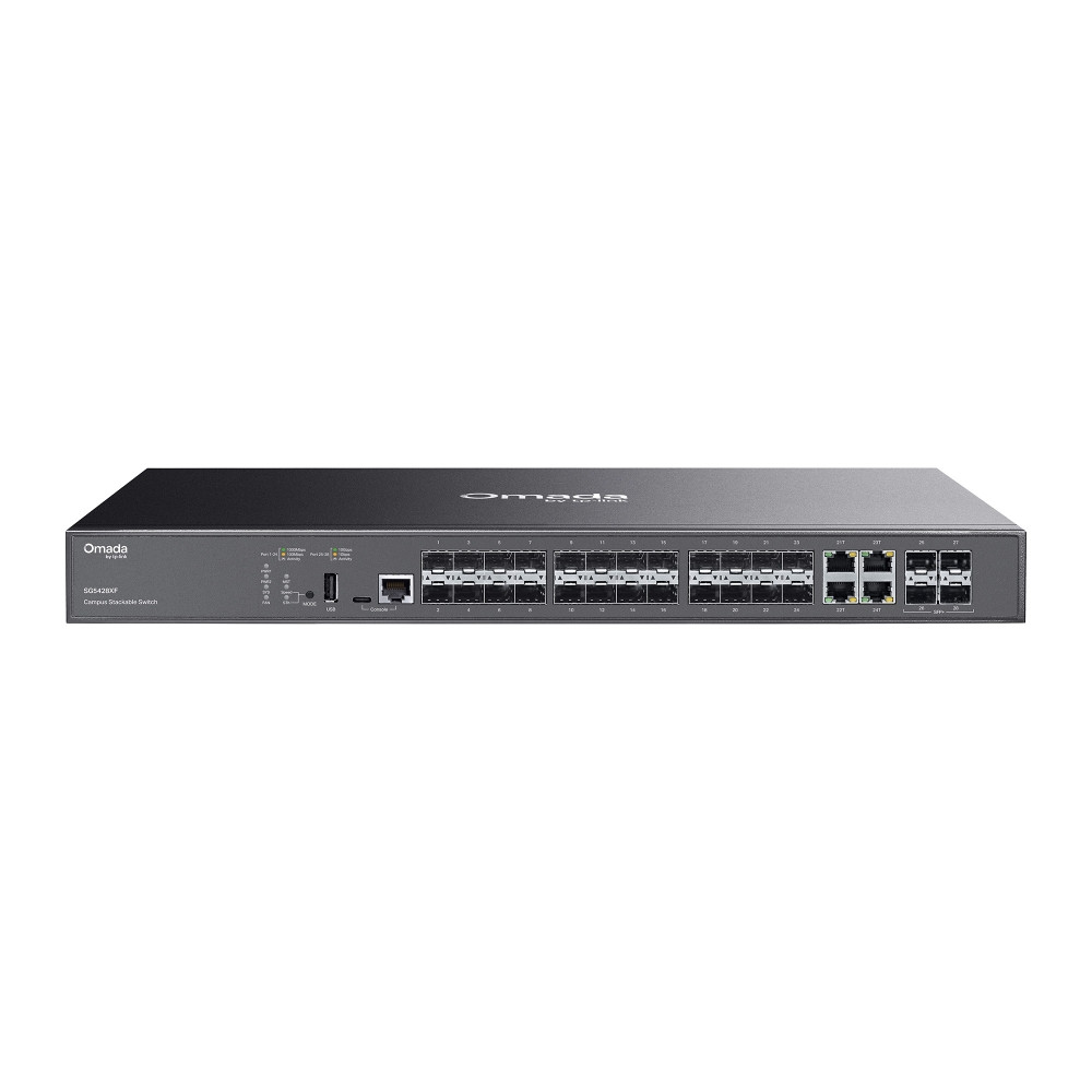 Управляван комутатор TP-LINK Omada SG5428XF, 24-портов SFP с 4× 10G порта - 1