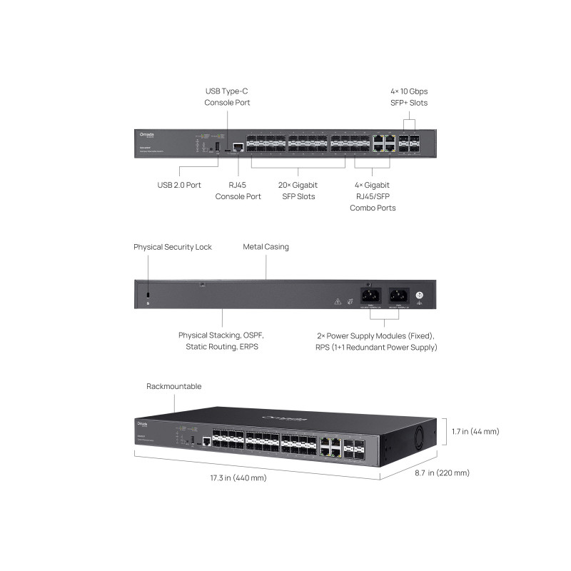 Управляван комутатор TP-LINK Omada SG5428XF, 24-портов SFP с 4× 10G порта - 2