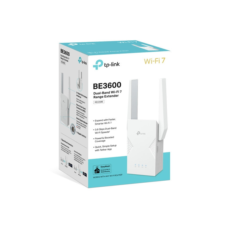 Wi-Fi удължител TP-Link RE225BE, BE3600 Dual-Band Wi-Fi 7, 2 външни антени - 7