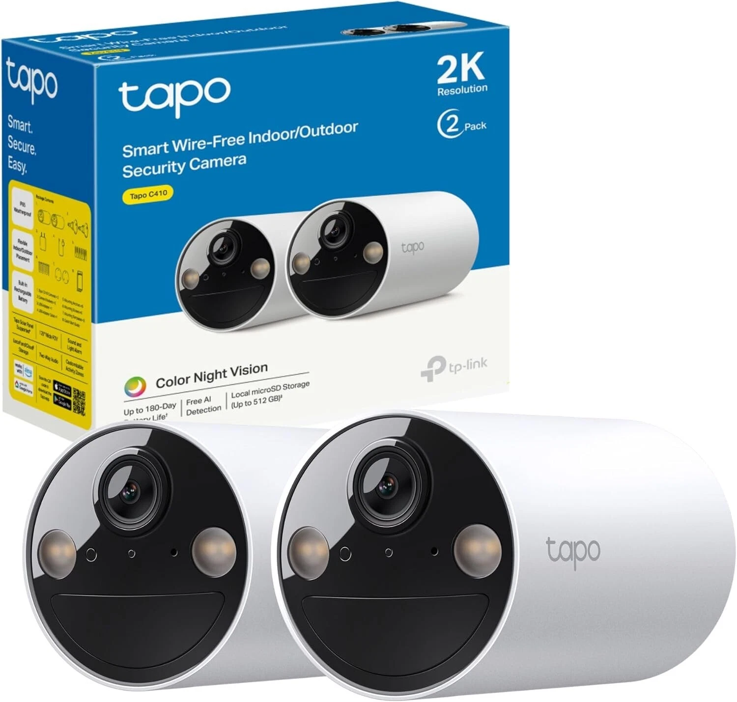 Интелигентна безжична охранителна камера TP-Link Tapo C410 (2-pack), 2K QHD, Indoor/Outdoor, IP65 - 1