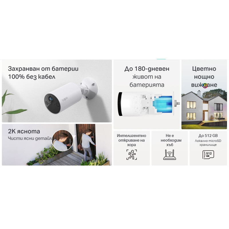 Интелигентна безжична охранителна камера TP-Link Tapo C410(4-pack), 2K QHD, AI Detection - 9