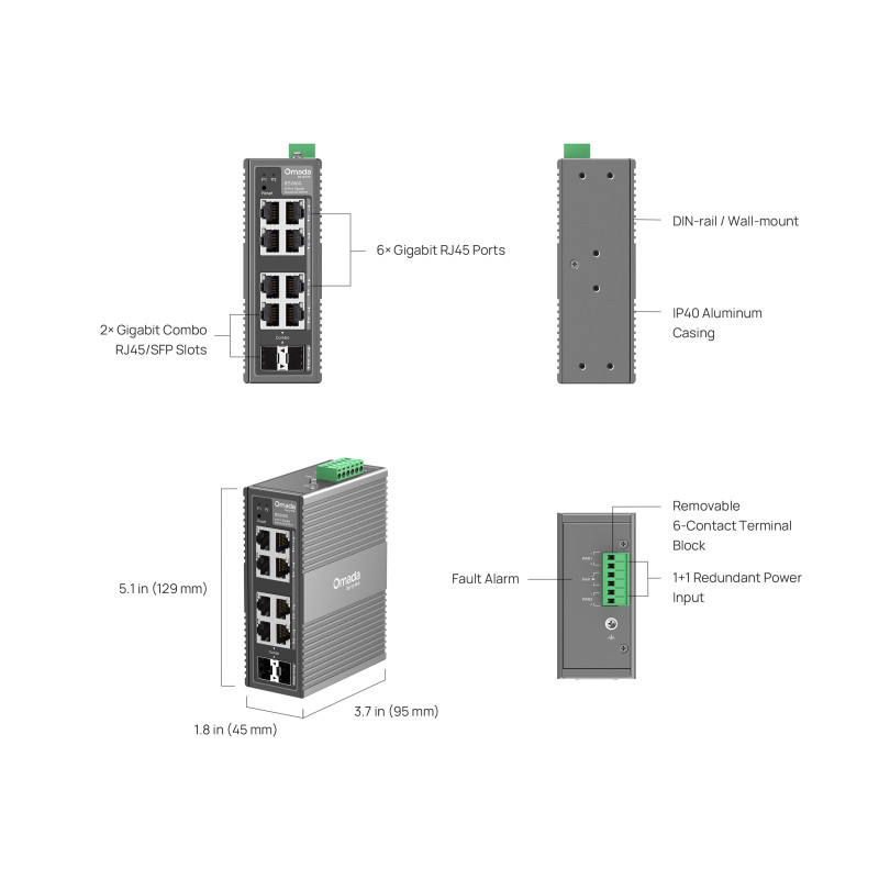 Управляем комутатор TP-Link Omada IES208G, 8-портов Gigabit, DIN-rail монтаж, redundant DC захранване - 7