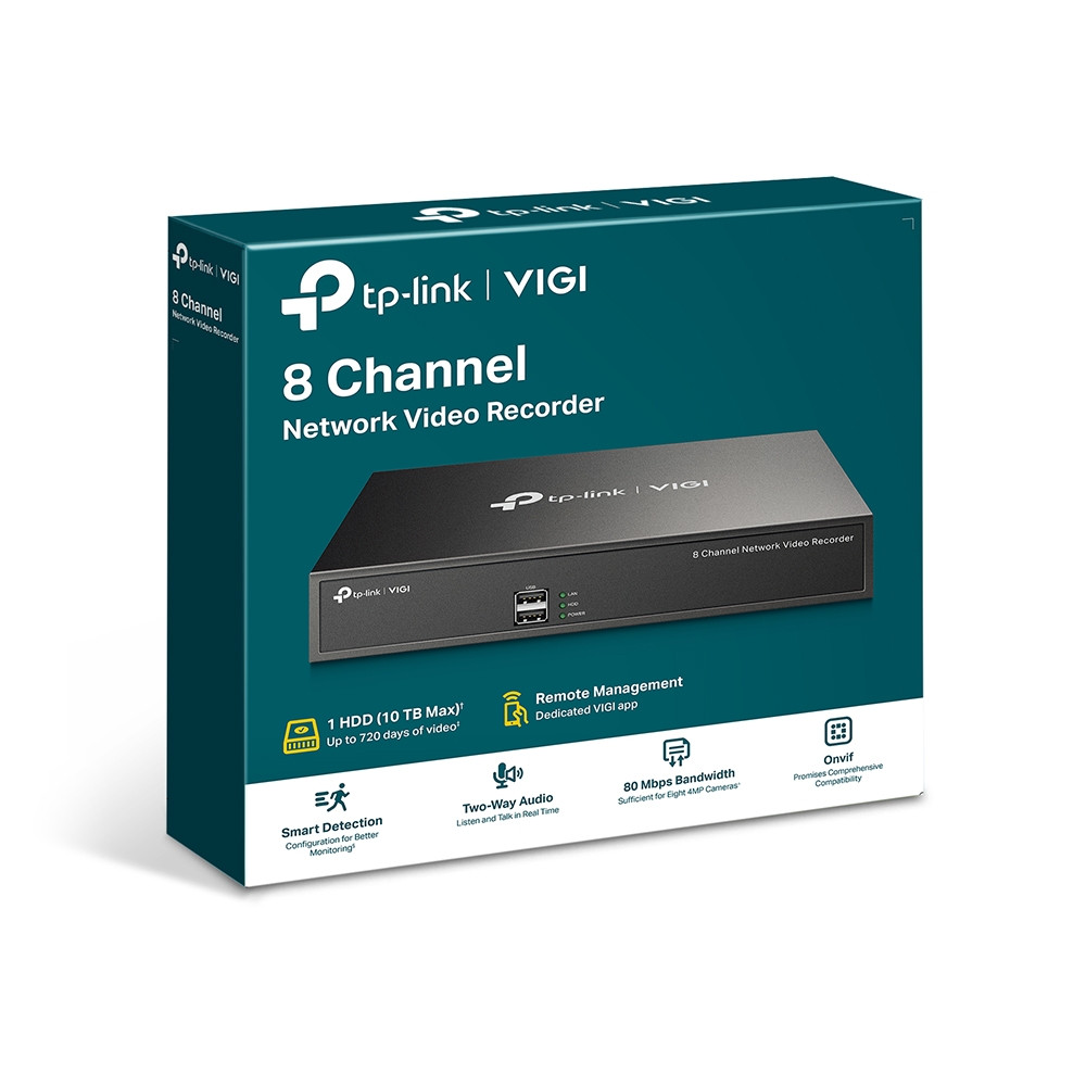NVR мрежов видеорегистратор TP-Link VIGI NVR1008H, 8-канален, 4MP, Жична, 12VDC - 2