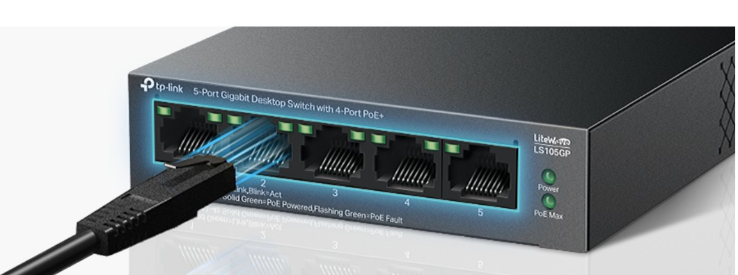 Мрежов комутатор TP-Link LS105GP, 5 портов гигабитов, 4x PoE+ - 9
