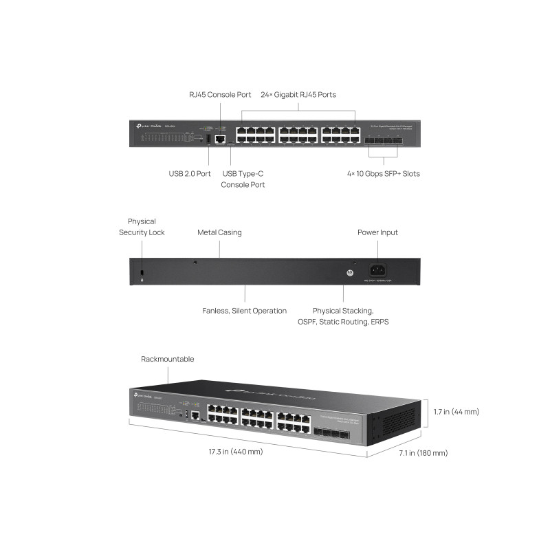 Мрежов комутатор TP-LINK Omada SG5428X, 24×1Gbps RJ45 + 4×10G SFP+, L3 управляем, 128Gbps - 2