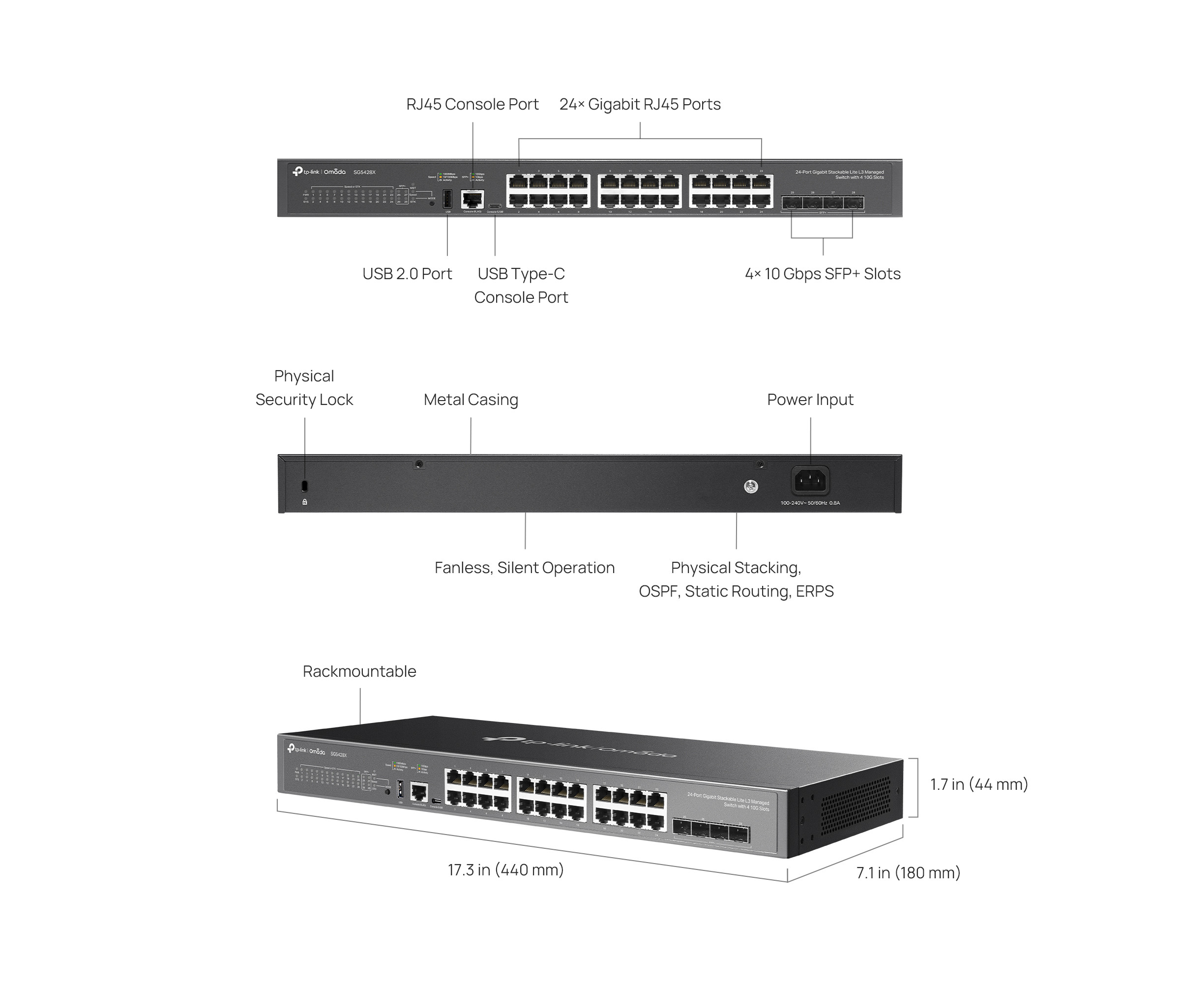 Мрежов комутатор TP-LINK Omada SG5428X, 24×1Gbps RJ45 + 4×10G SFP+, L3 управляем, 128Gbps - 2