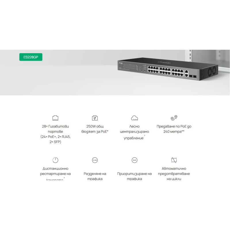 Мрежов комутатор TP-Link Omada ES228GP, 28 портов Gigabit с 24 PoE+ порта - 3