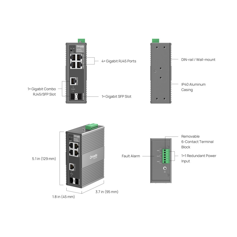 Мрежов комутатор TP-Link Omada IES206G, 6-портов гигабитов индустриален, управляем, DIN-rail монтаж - 11
