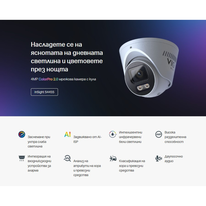Мрежова камера TP-Link VIGI InSight S445S, 4MP, 2.8mm, куполна - 2