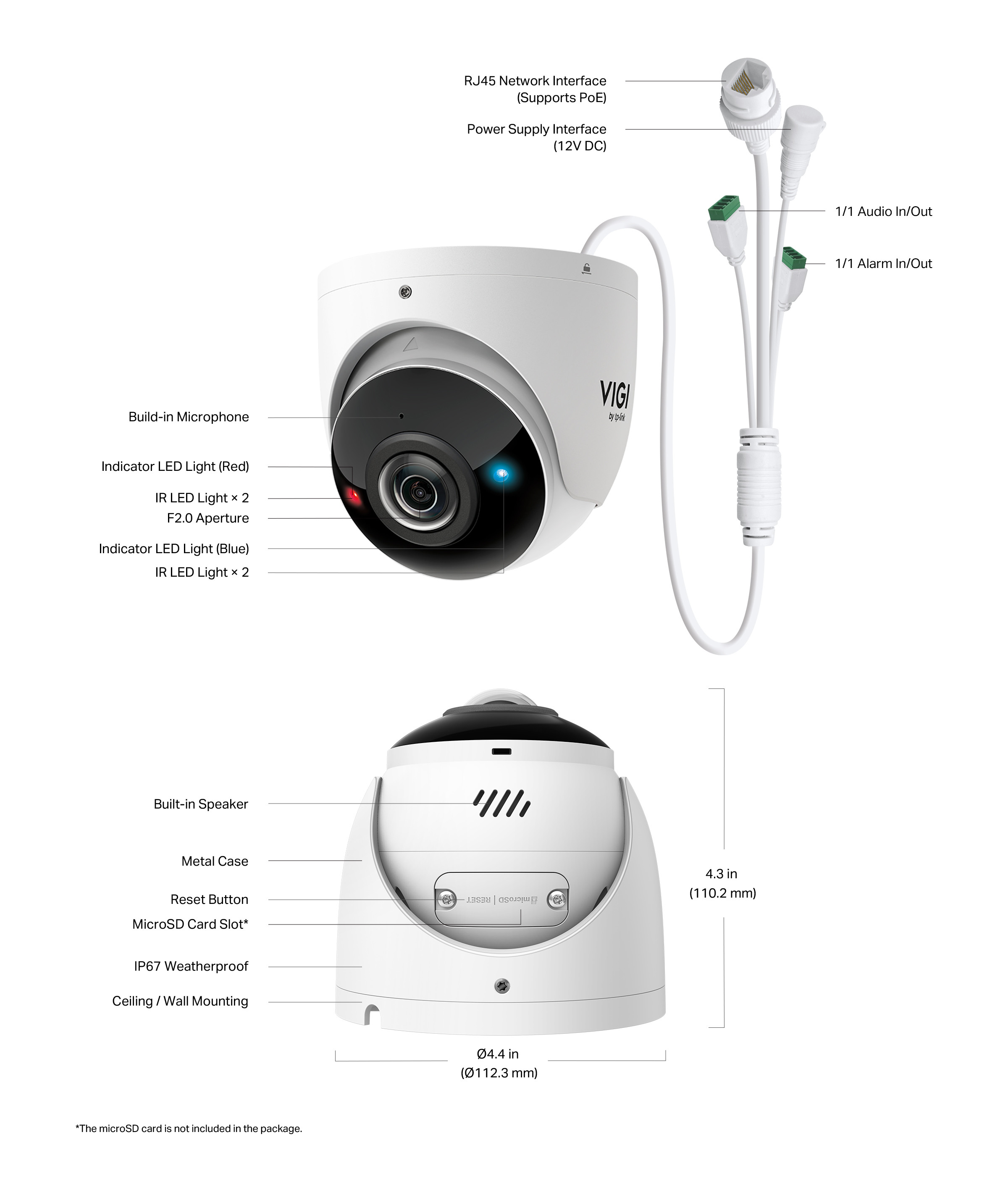 Мрежова камера TP-Link VIGI InSight S485PI, 8MP, IR нощно виждане, куполна, за външен монтаж - 4
