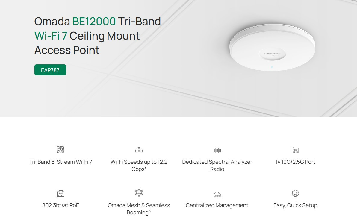 Точка за достъп TP-Link Omada EAP787, Wi-Fi 7 BE12000 трибандова - 2