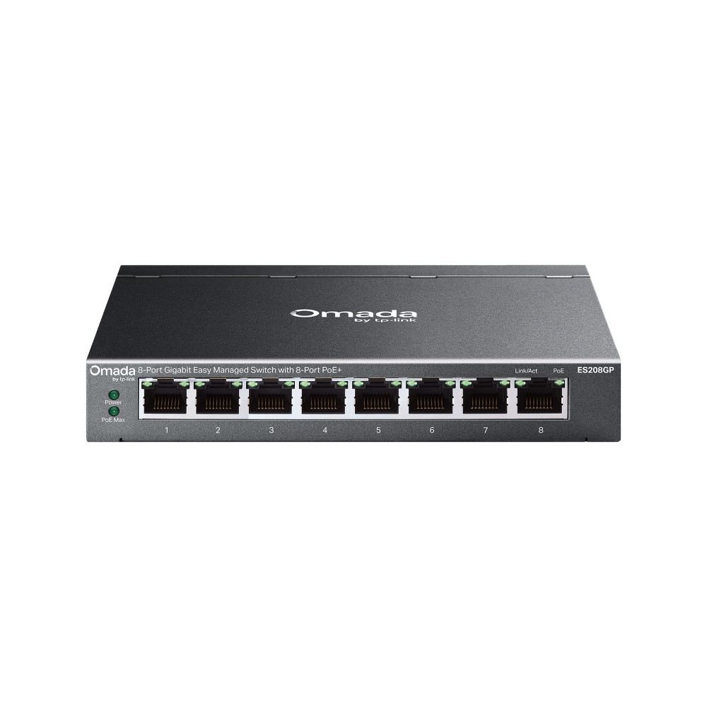 Мрежов комутатор TP-Link Omada ES208GP, 8× Gigabit PoE+ портa, Easy Managed - 1
