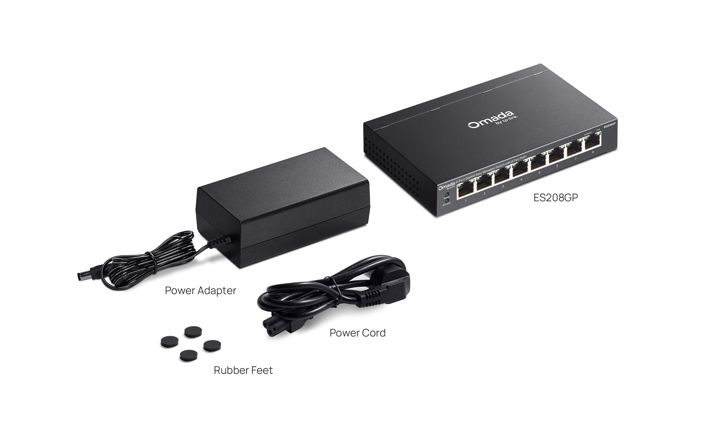Мрежов комутатор TP-Link Omada ES208GP, 8× Gigabit PoE+ портa, Easy Managed - 4