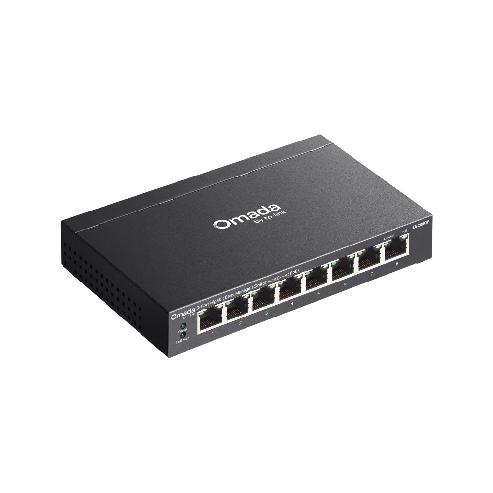 Мрежов комутатор TP-Link Omada ES208GP, 8× Gigabit PoE+ портa, Easy Managed - 10