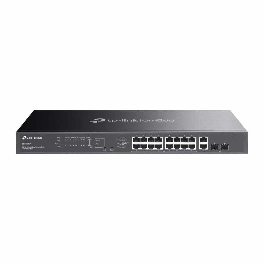 Мрежов комутатор TP-Link Omada ES220GMP, 20 порта Gigabit, 16 PoE+, управляем - 1