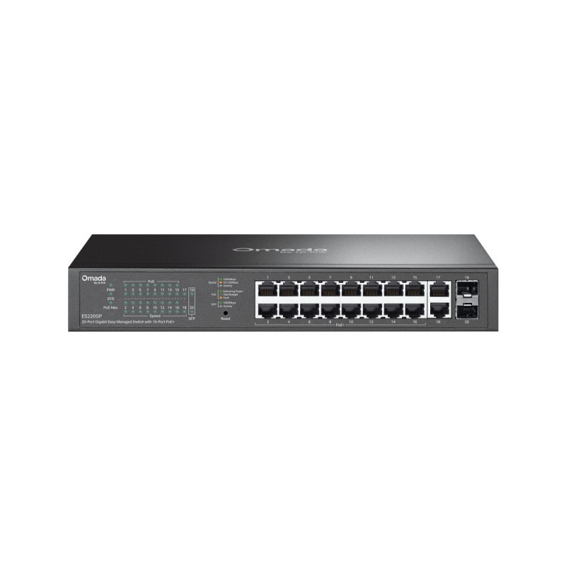 Мрежов комутатор TP-Link Omada ES220GP, 20 портов, 16 PoE+, гигабитов, управляем - 1