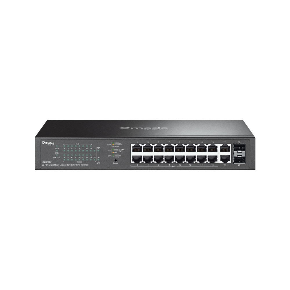 Мрежов комутатор TP-Link Omada ES220GP, 20 портов, 16 PoE+, гигабитов, управляем - 1