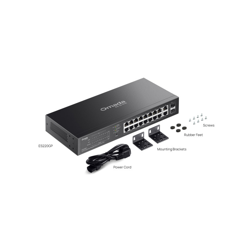 Мрежов комутатор TP-Link Omada ES220GP, 20 портов, 16 PoE+, гигабитов, управляем - 3