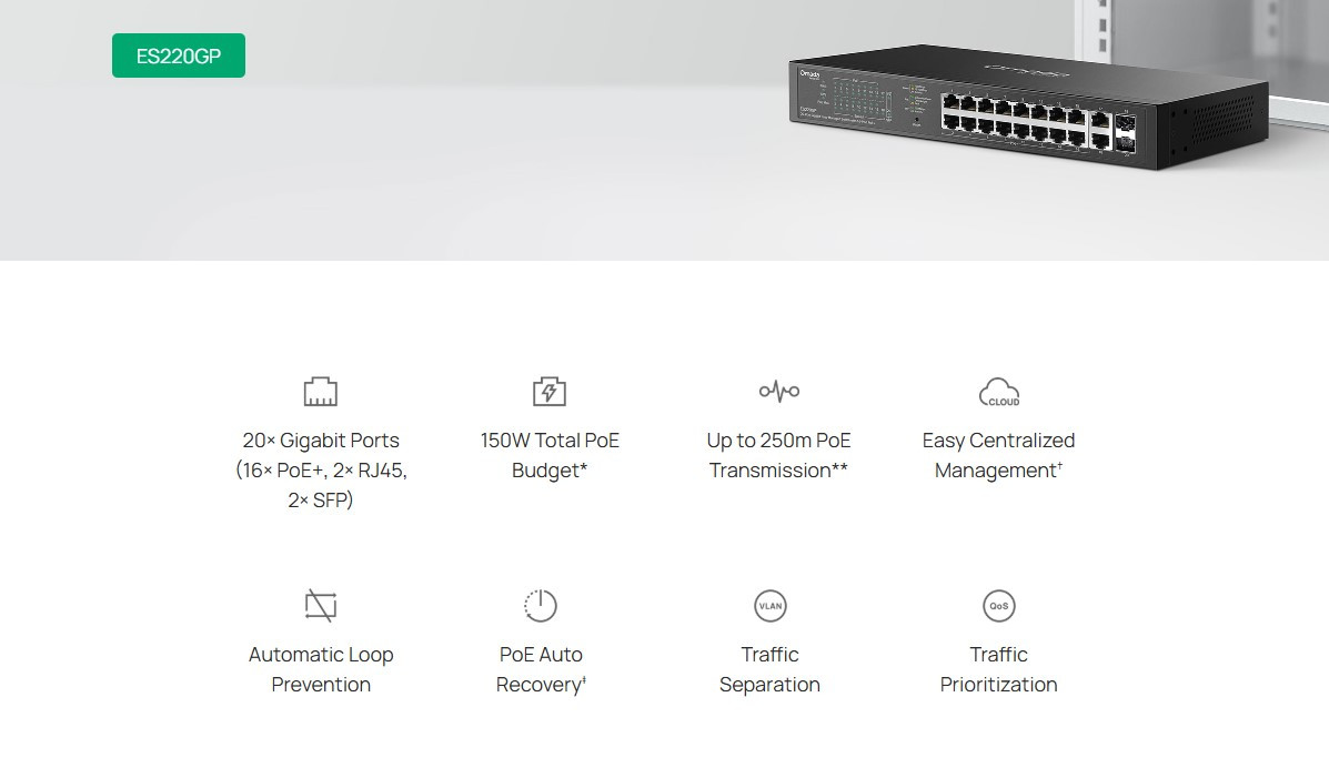 Мрежов комутатор TP-Link Omada ES220GP, 20 портов, 16 PoE+, гигабитов, управляем - 4