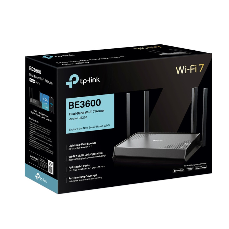 Wi-Fi 7 рутер TP-LINK Archer BE220, BE3600, 2.4 GHz 688 Mbps, 4x 1Gbps LAN, Desktop - 8