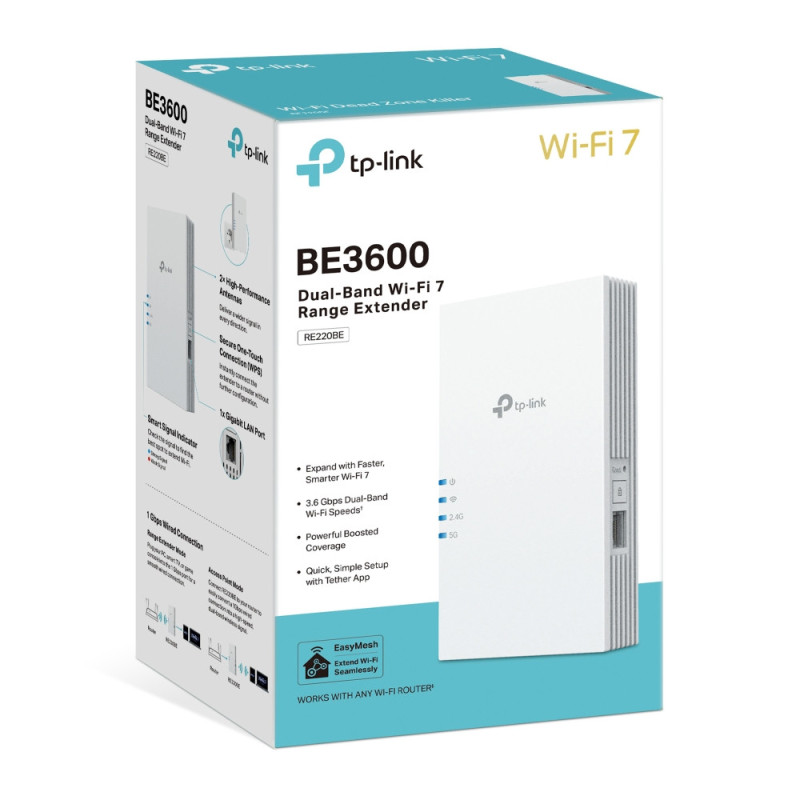 WiFi удължител TP-Link RE220BE, двубандов BE3600 WiFi 7 - 8