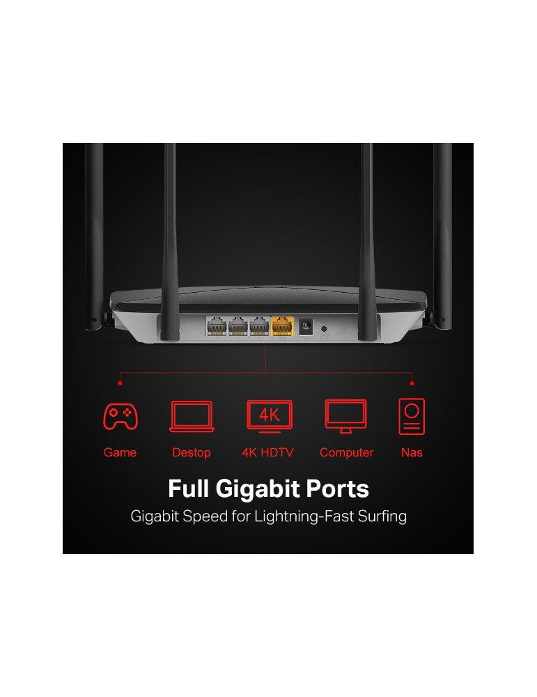 Безжичен рутер Mercusys AC12G, двубандов, 1267 Mbps, 4× антени, 2.5 Gbps WAN - 2