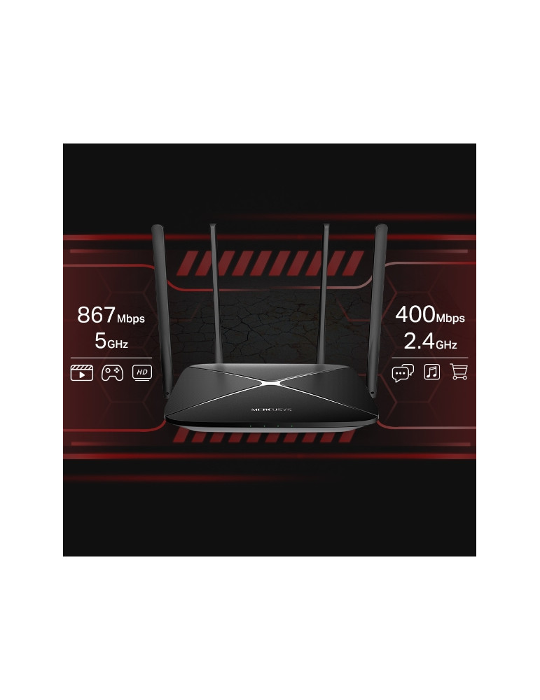 Безжичен рутер Mercusys AC12G, двубандов, 1267 Mbps, 4× антени, 2.5 Gbps WAN - 3