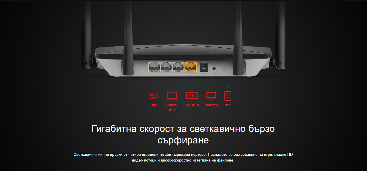 Безжичен рутер Mercusys AC12G, двубандов, 1267 Mbps, 4× антени, 2.5 Gbps WAN - 6