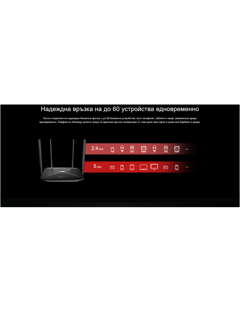 Безжичен рутер Mercusys AC12G, двубандов, 1267 Mbps, 4× антени, 2.5 Gbps WAN - 7