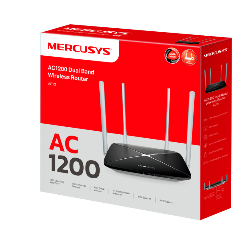 Безжичен рутер Mercusys AC12 AC1200, двулентов - 2