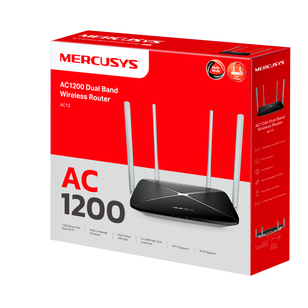 Безжичен рутер Mercusys AC12 AC1200, двулентов - 2