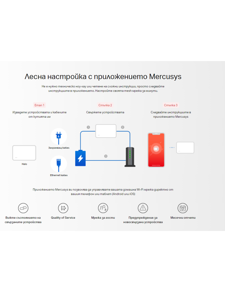 Безжична Wi-Fi 6 Mesh система Mercusys Halo H90X (2-pack), AX6000 - 6