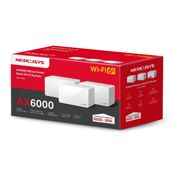 Безжична Wi-Fi 6 Mesh система Mercusys Halo H90X, AX6000, 2.4GHz 1148Mbps + 5GHz, 3-pack - 11