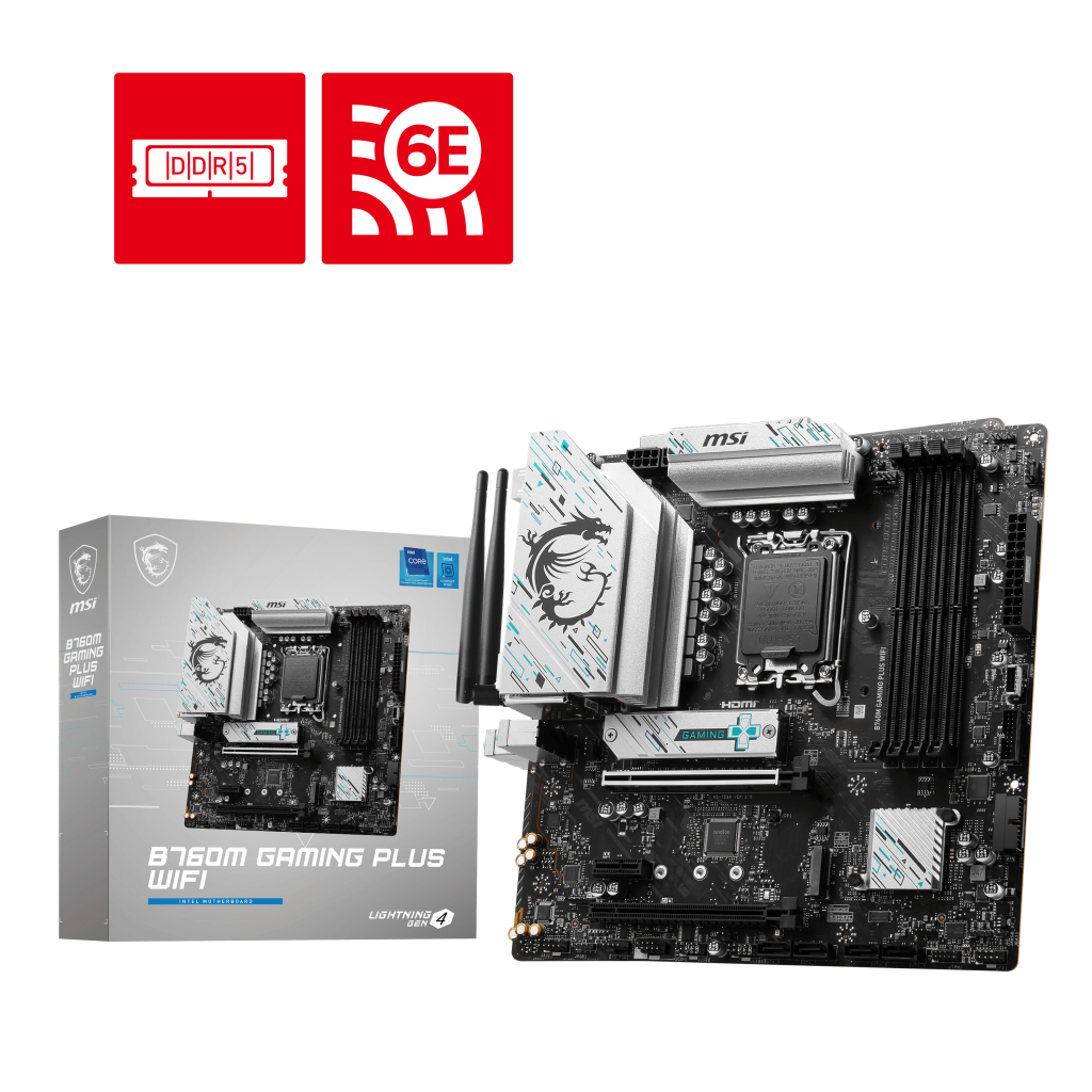 Дънна платка MSI B760M Gaming Plus WiFi, Intel B760, 4xDDR5, 4xSATA3, 2xM.2, 2xDP, 2xPCIEx16, WiFi 6E - 911-7D99-060 - 1