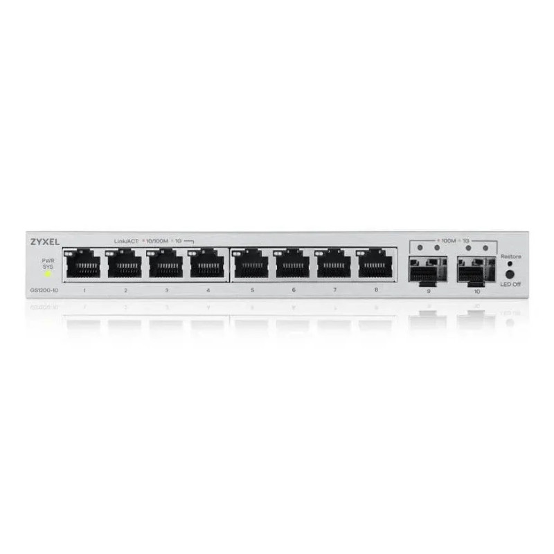 Суич ZyXEL GS-1200-10 V3, 8x1000Mbps PoE портове + 2x Gigabit Combo (SFP/RJ-45), Управляем - GS1200-10V3-EU0101F - 3