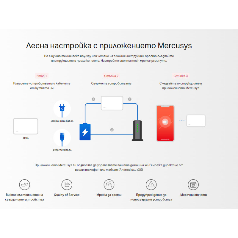 Безжична Wi-Fi 6 Mesh система Mercusys Halo H70X(2-pack), AX1800 - 13