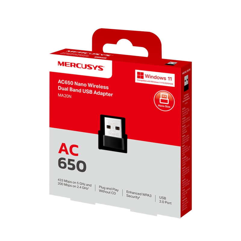 Безжичен адаптер Mercusys MA20N, AC650 - 8