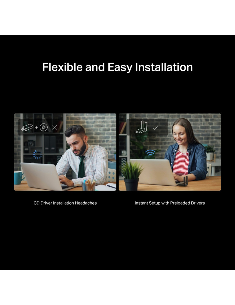 Wi-Fi адаптер Mercusys MA37BEH, USB 3.0, BE6500, 2 външни антени с висок коефициент на усилване - 6