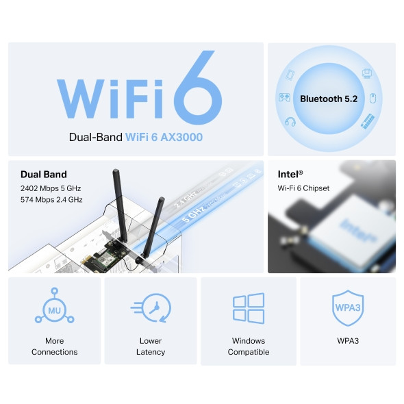 Безжичен адаптер Mercusys MA80XE, Wi-Fi 6 AX3000 - 2